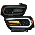 2011-2014 Dodge Charger LD Projector Headlights w/ LED DRL Light Strip Sequential Turn Signal and Side Marker (Black Housing / Smoked Lens)