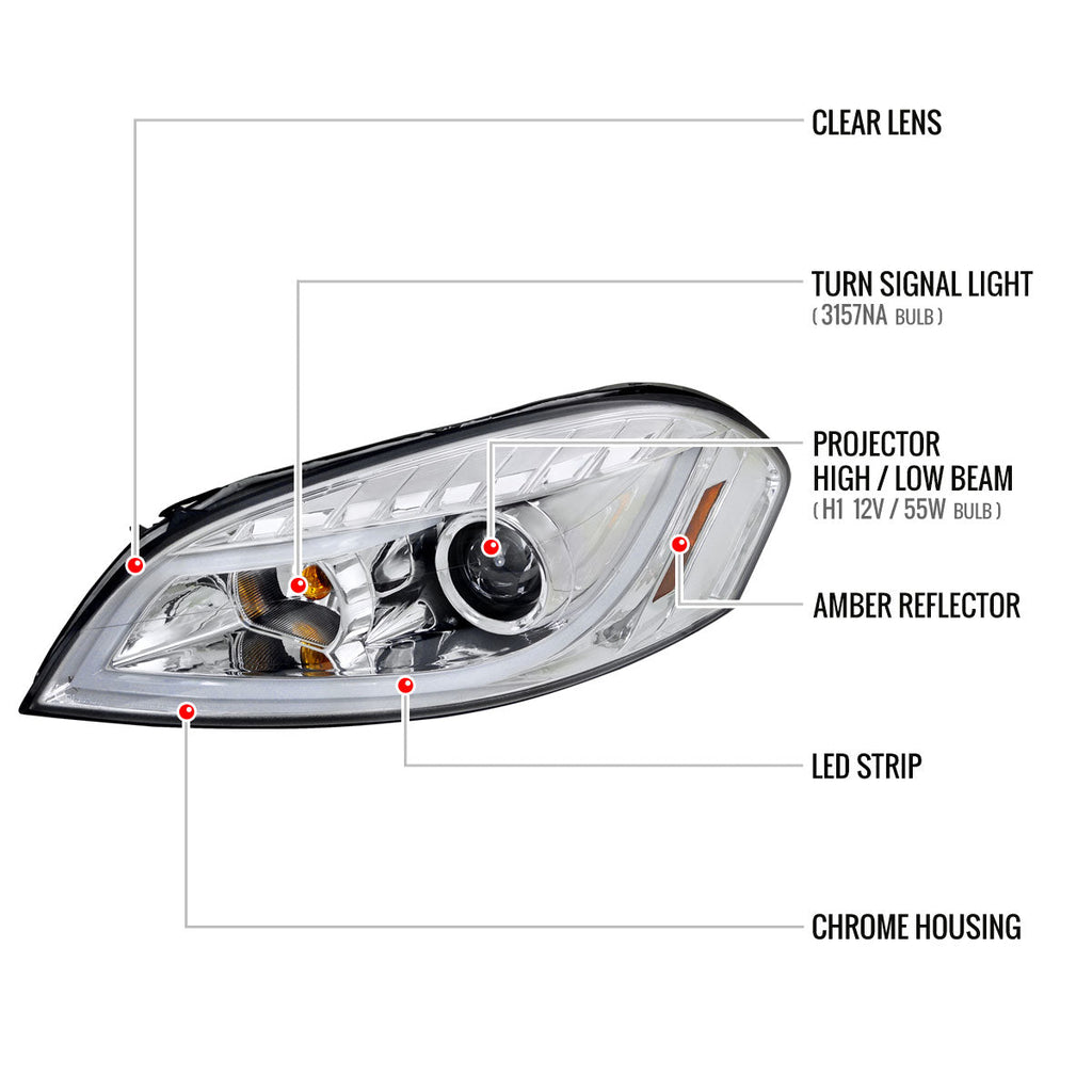 2006-2013 Chevrolet Impala / 2014-2015 Impala Limited / 2006-2007 Monte Carlo LED Bar Projector Headlights (Chrome Housing / Clear Lens)