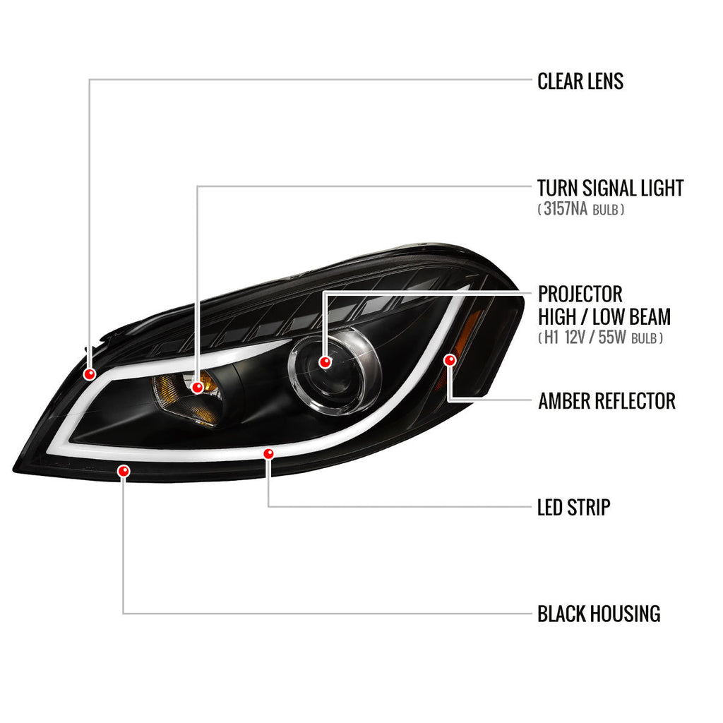 2006-2013 Chevrolet Impala / 2014-2015 Impala Limited / 2006-2007 Monte Carlo LED Bar Projector Headlights (Matte Black Housing / Clear Lens)