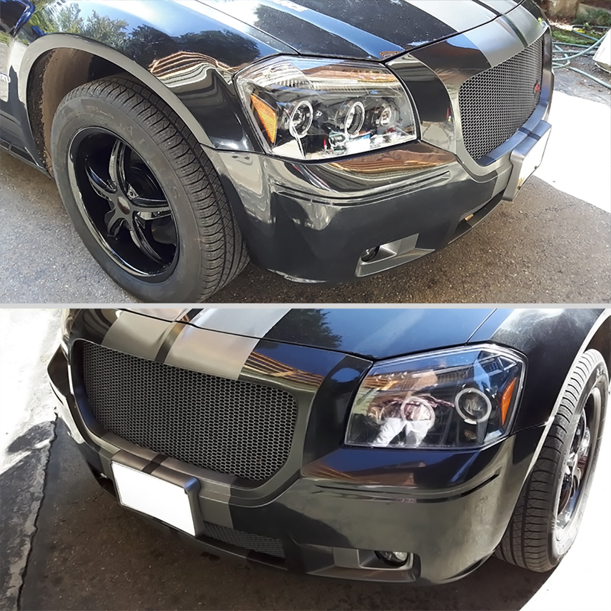 2005-2007 Dodge Magnum Dual Halo Projector Headlights (Jet Black Housing / Clear Lens)