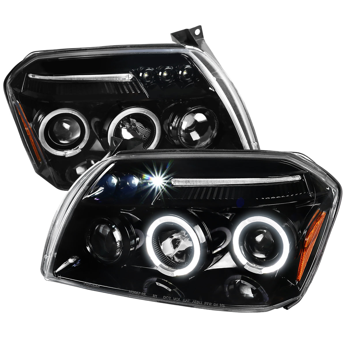 2005-2007 Dodge Magnum Dual Halo Projector Headlights (Jet Black Housing / Clear Lens)