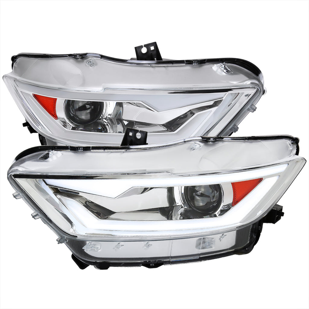 2015-2017 Ford Mustang S550 / 2018-2020 Mustang Shelby LED Bar Xenon HID Projector Headlights (Chrome Housing / Clear Lens)