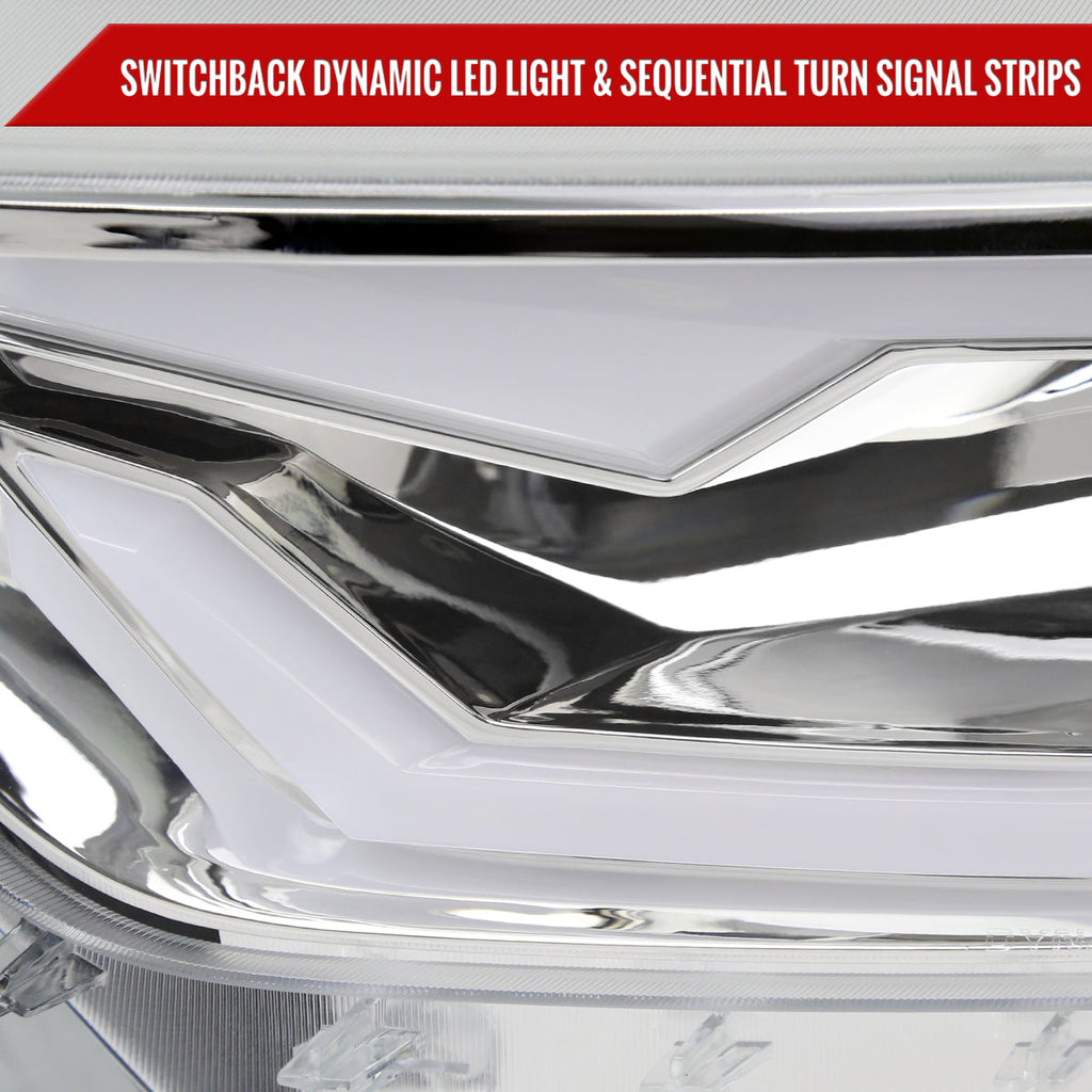 2015-2017 Ford Mustang S550 / 2018-2020 Mustang Shelby HID/Xenon Switchback Sequential LED Projector Headlights (Chrome Housing / Clear Lens)