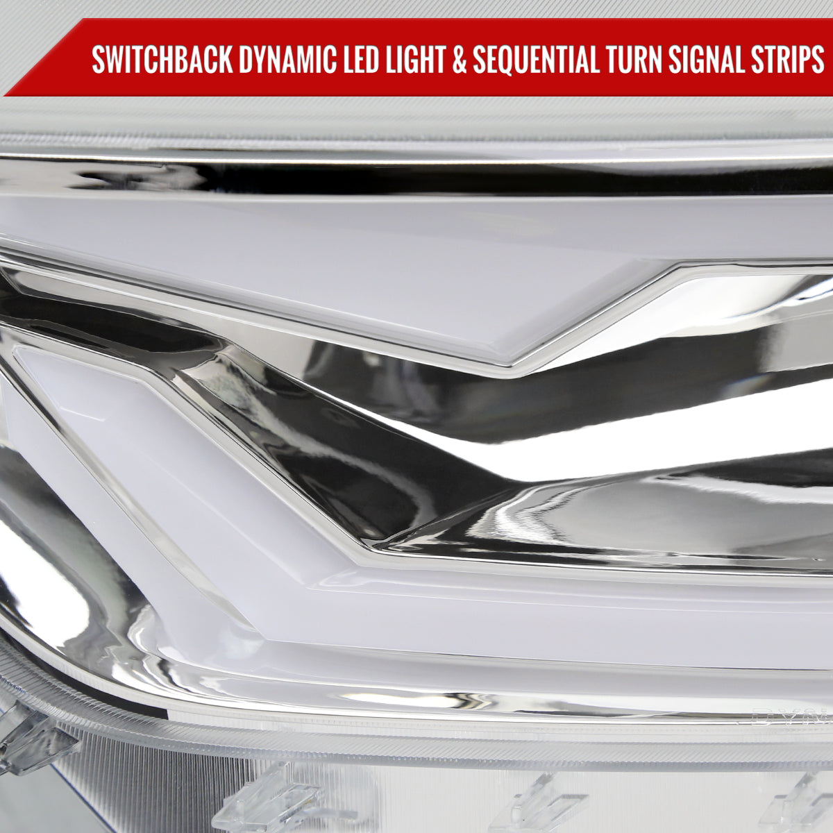 2015-2017 Ford Mustang S550 / 2018-2020 Mustang Shelby HID/Xenon Switchback Sequential LED Projector Headlights (Chrome Housing / Clear Lens)