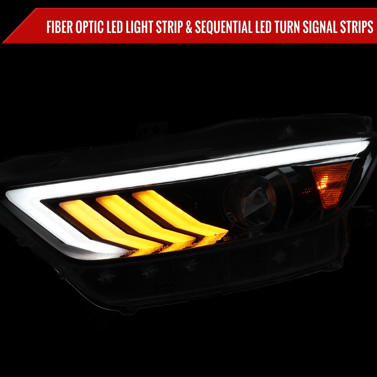 2015-2017 Ford Mustang S550 HID-Type LED Sequential Turn Signal Projector Headlights (Jet Black Housing / Clear Lens)