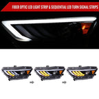 2015-2017 Ford Mustang S550 HID-Type LED Sequential Turn Signal Projector Headlights (Jet Black Housing / Clear Lens)