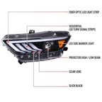 2015-2017 Ford Mustang S550 HID-Type LED Sequential Turn Signal Projector Headlights (Jet Black Housing / Clear Lens)