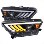 2015-2017 Ford Mustang S550 HID-Type LED Sequential Turn Signal Projector Headlights (Jet Black Housing / Clear Lens)