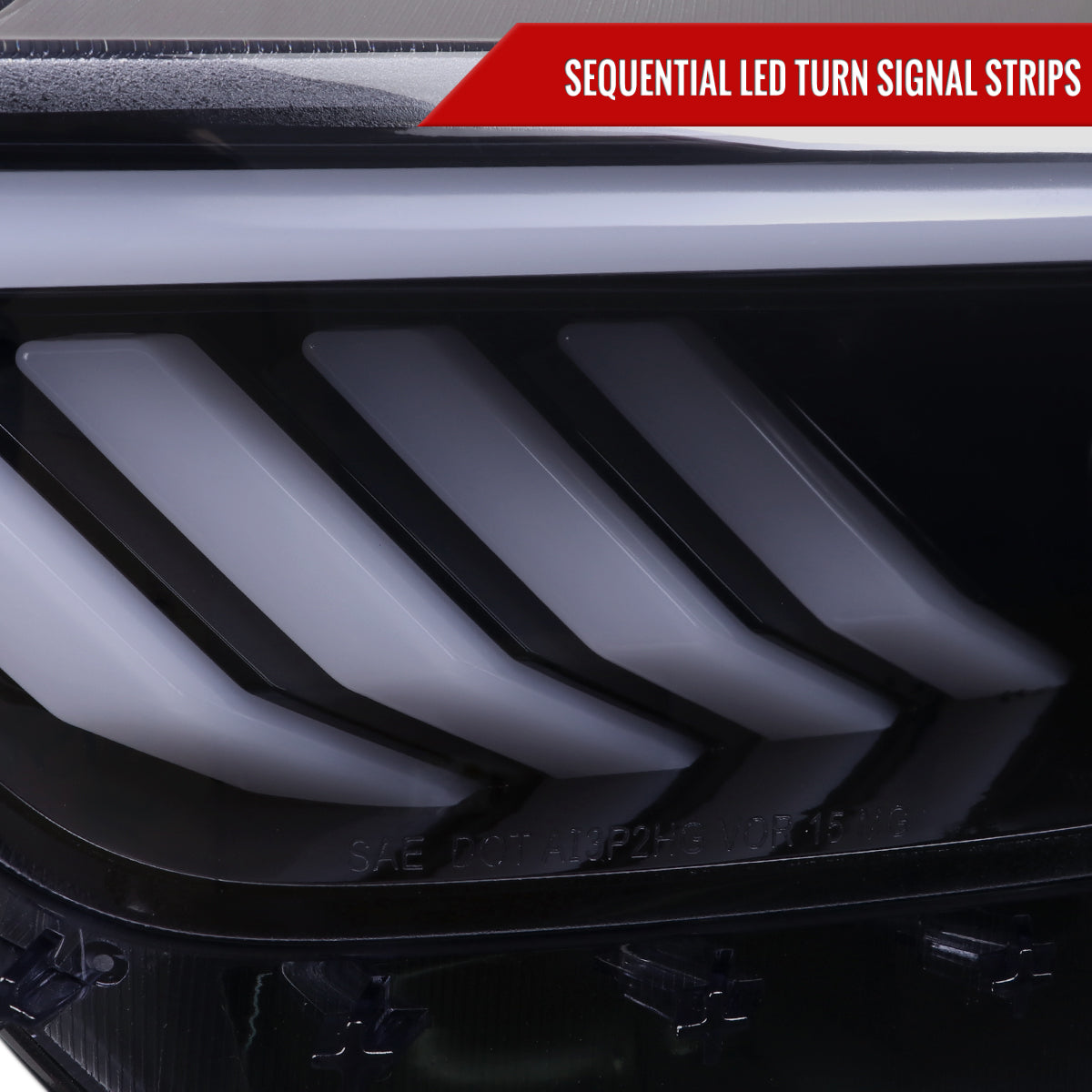 2015-2017 Ford Mustang S550 HID-Type LED Sequential Turn Signal Projector Headlights (Glossy Black Housing / Smoked Lens)