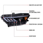 2015-2017 Ford Mustang S550 HID-Type LED Sequential Turn Signal Projector Headlights (Glossy Black Housing / Smoked Lens)