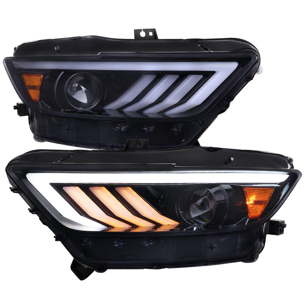2015-2017 Ford Mustang S550 HID-Type LED Sequential Turn Signal Projector Headlights (Glossy Black Housing / Smoked Lens)