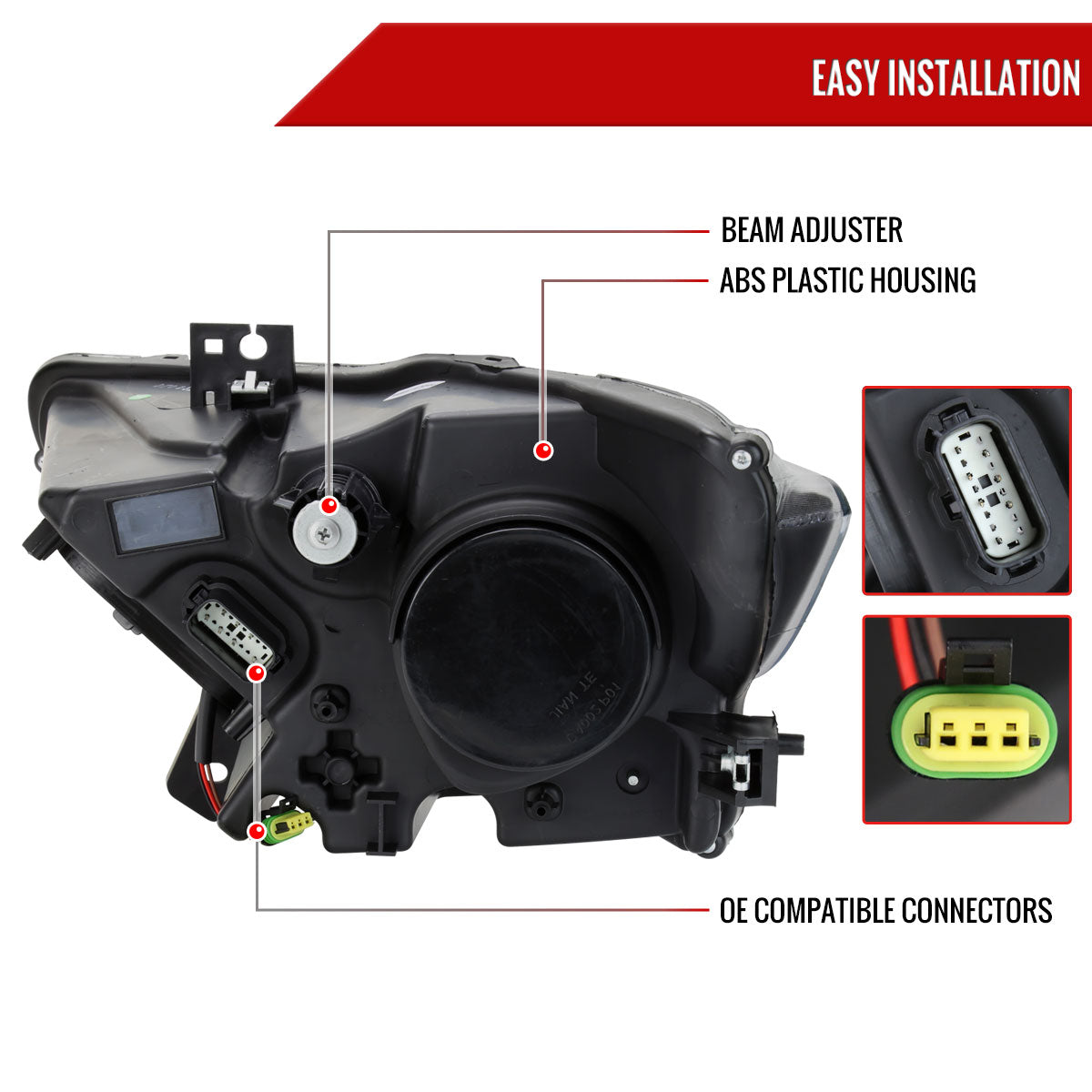 2015-2017 Ford Mustang S550 / 2018-2020 Mustang Shelby LED Strip Xenon HID Projector Headlight - Passenger Side Only (Matte Black Housing / Clear Lens)
