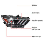 2015-2017 Ford Mustang S550 / 2018-2020 Mustang Shelby LED Strip Xenon HID Projector Headlight - Passenger Side Only (Matte Black Housing / Clear Lens)
