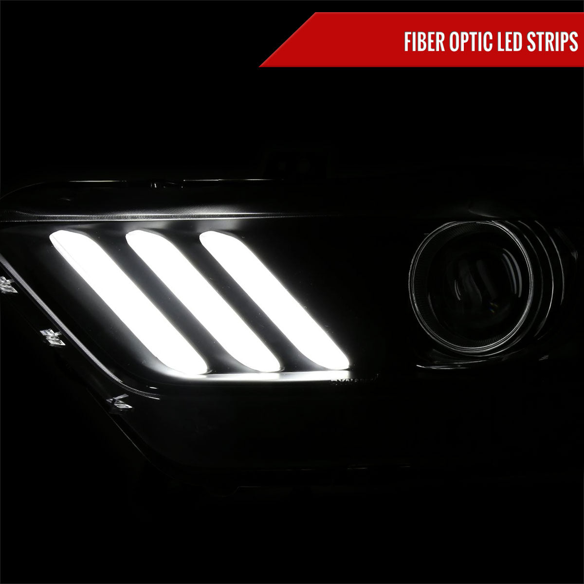 2015-2017 Ford Mustang S550 / 2018-2020 Mustang Shelby LED Strip Xenon HID Projector Headlights (Matte Black Housing / Clear Lens)