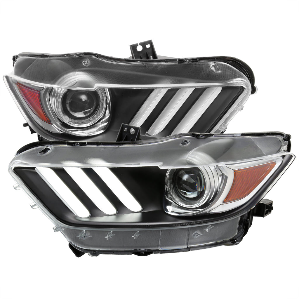 2015-2017 Ford Mustang S550 / 2018-2020 Mustang Shelby LED Strip Xenon HID Projector Headlights (Matte Black Housing / Clear Lens)