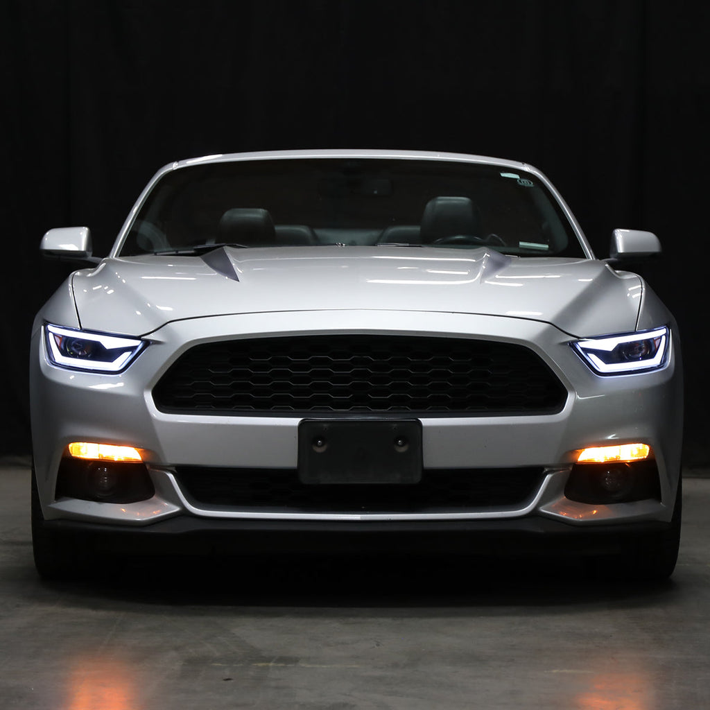 2015-2017 Ford Mustang S550 / 2018-2020 Mustang Shelby LED Bar Xenon HID Projector Headlights (Matte Black Housing / Clear Lens)