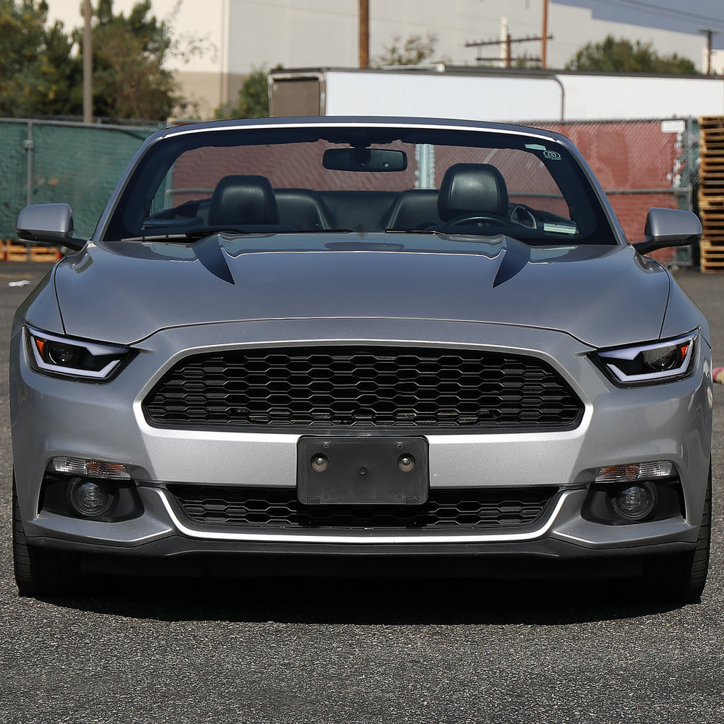 2015-2017 Ford Mustang S550 / 2018-2020 Mustang Shelby LED Bar Xenon HID Projector Headlights (Matte Black Housing / Clear Lens)