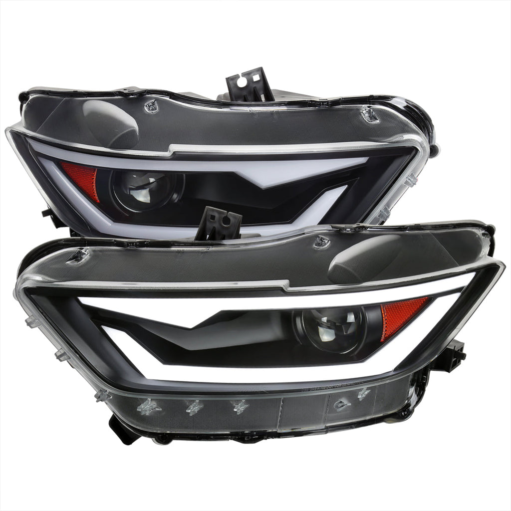 2015-2017 Ford Mustang S550 / 2018-2020 Mustang Shelby LED Bar Xenon HID Projector Headlights (Matte Black Housing / Clear Lens)