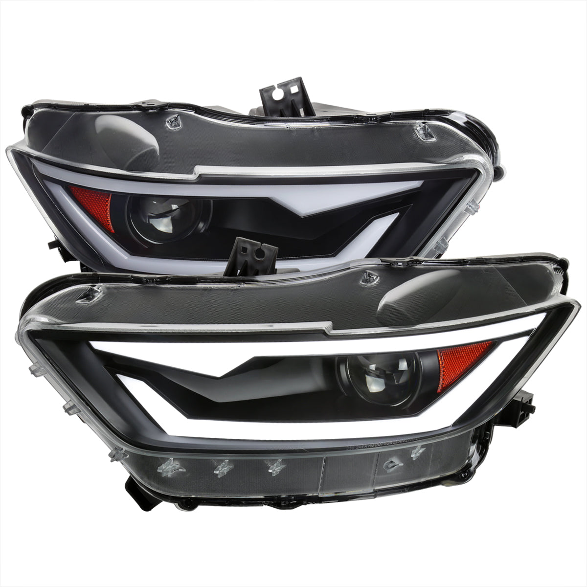 2015-2017 Ford Mustang S550 / 2018-2020 Mustang Shelby LED Bar Xenon HID Projector Headlights (Matte Black Housing / Clear Lens)