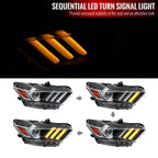 2015-2017 Ford Mustang S550 HID/Xenon Switchback Sequential LED Turn Signal Projector Headlights (Matte Black Housing / Clear Lens)