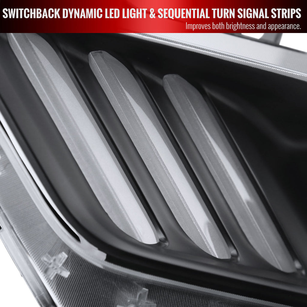 2015-2017 Ford Mustang S550 HID/Xenon Switchback Sequential LED Turn Signal Projector Headlights (Matte Black Housing / Clear Lens)