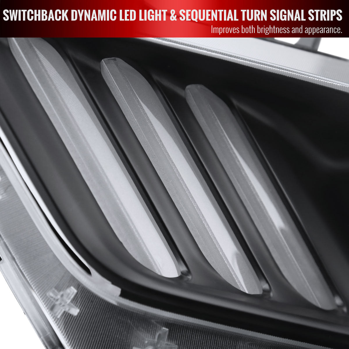 2015-2017 Ford Mustang S550 HID/Xenon Switchback Sequential LED Turn Signal Projector Headlights (Matte Black Housing / Clear Lens)