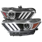 2015-2017 Ford Mustang S550 HID/Xenon Switchback Sequential LED Turn Signal Projector Headlights (Matte Black Housing / Clear Lens)