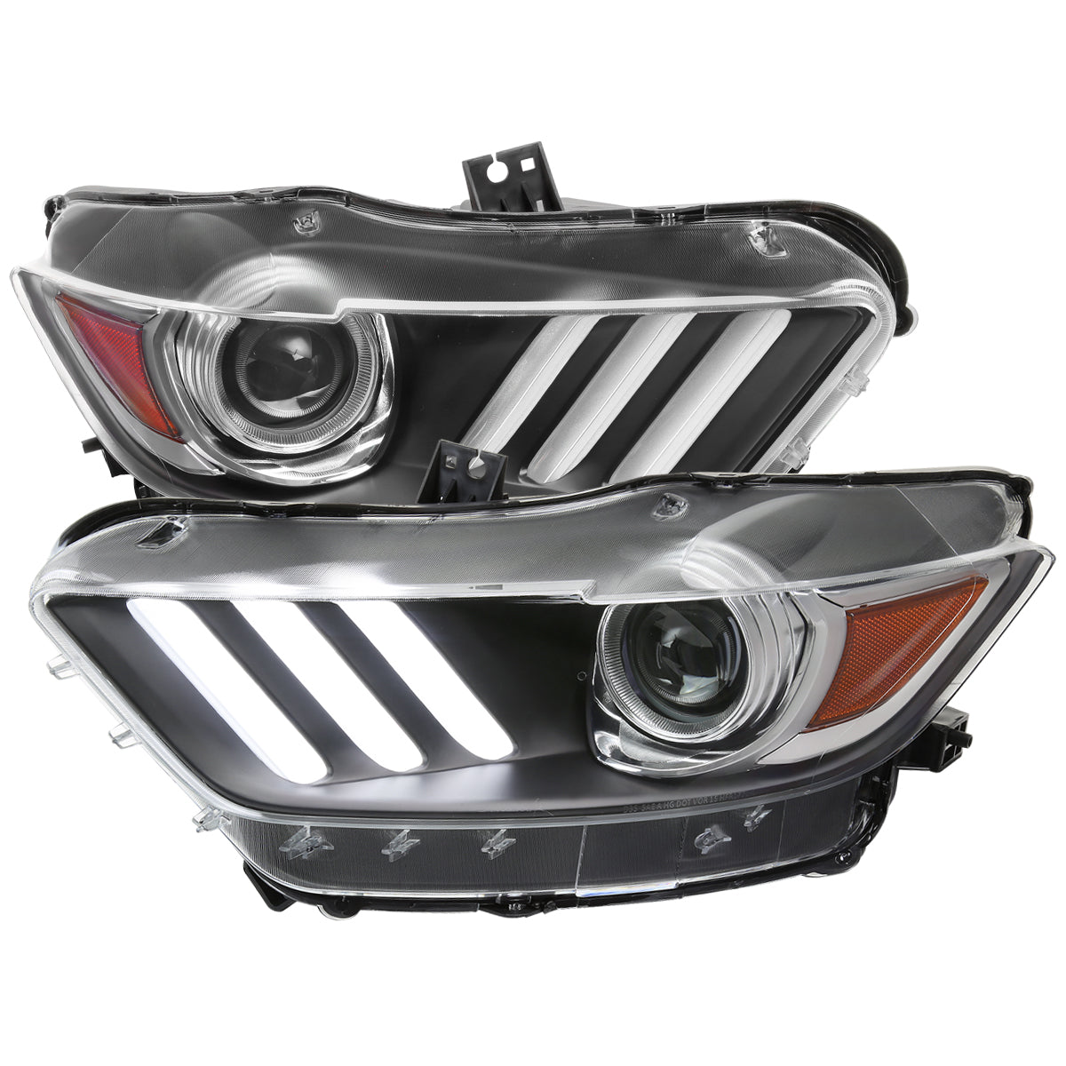 2015-2017 Ford Mustang S550 HID/Xenon Switchback Sequential LED Turn Signal Projector Headlights (Matte Black Housing / Clear Lens)