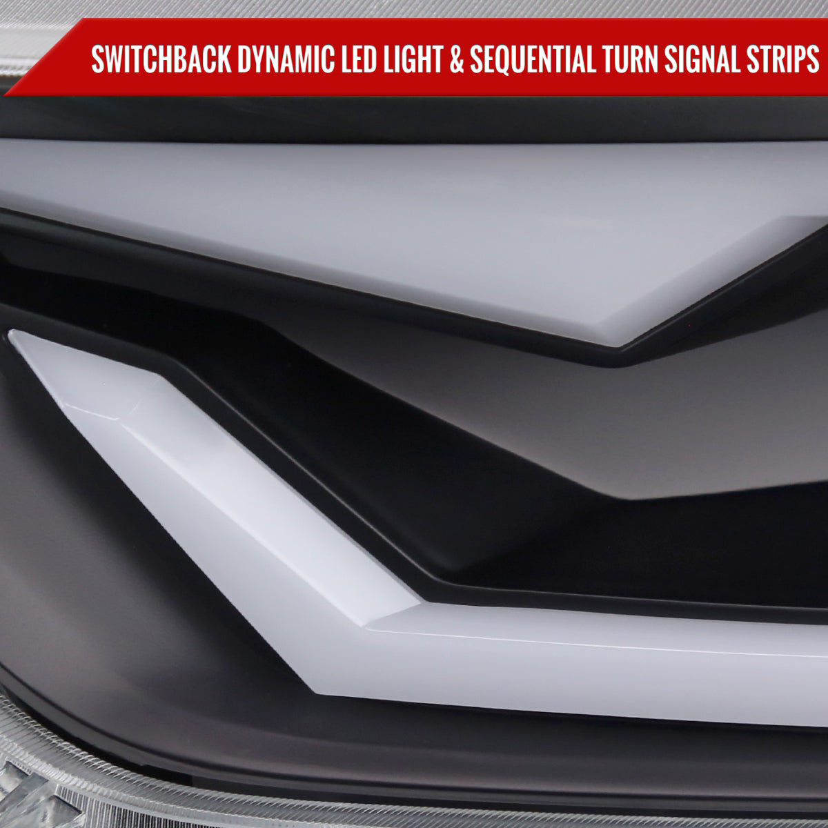 2015-2017 Ford Mustang S550 / 2018-2020 Mustang Shelby HID/Xenon Switchback Sequential LED Projector Headlights (Matte Black Housing / Clear Lens)