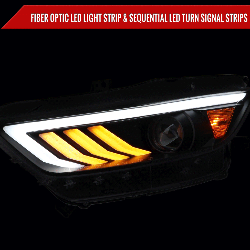 2015-2017 Ford Mustang S550 HID-Type LED Sequential Turn Signal Projector Headlights (Matte Black Housing / Clear Lens)