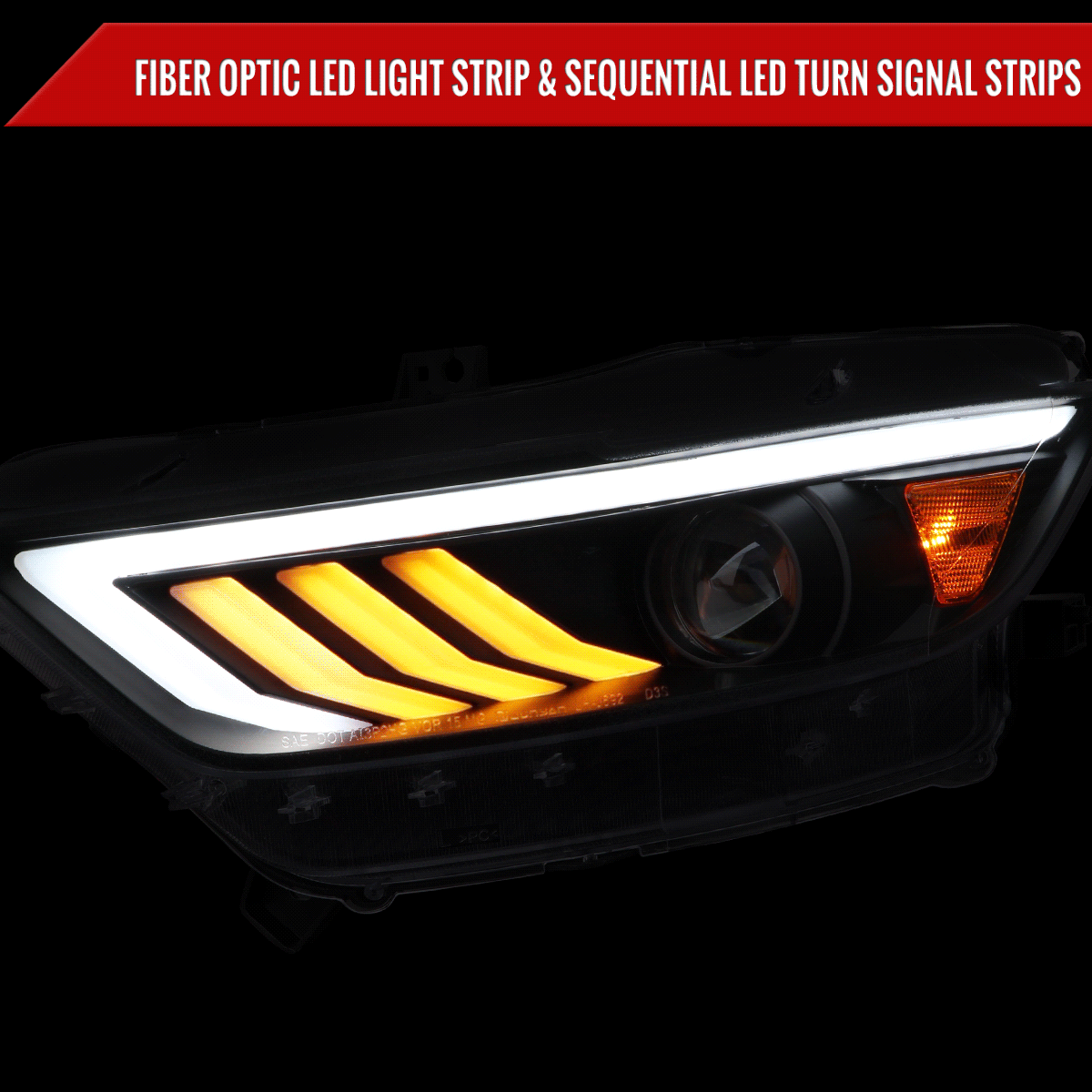 2015-2017 Ford Mustang S550 HID-Type LED Sequential Turn Signal Projector Headlights (Matte Black Housing / Clear Lens)