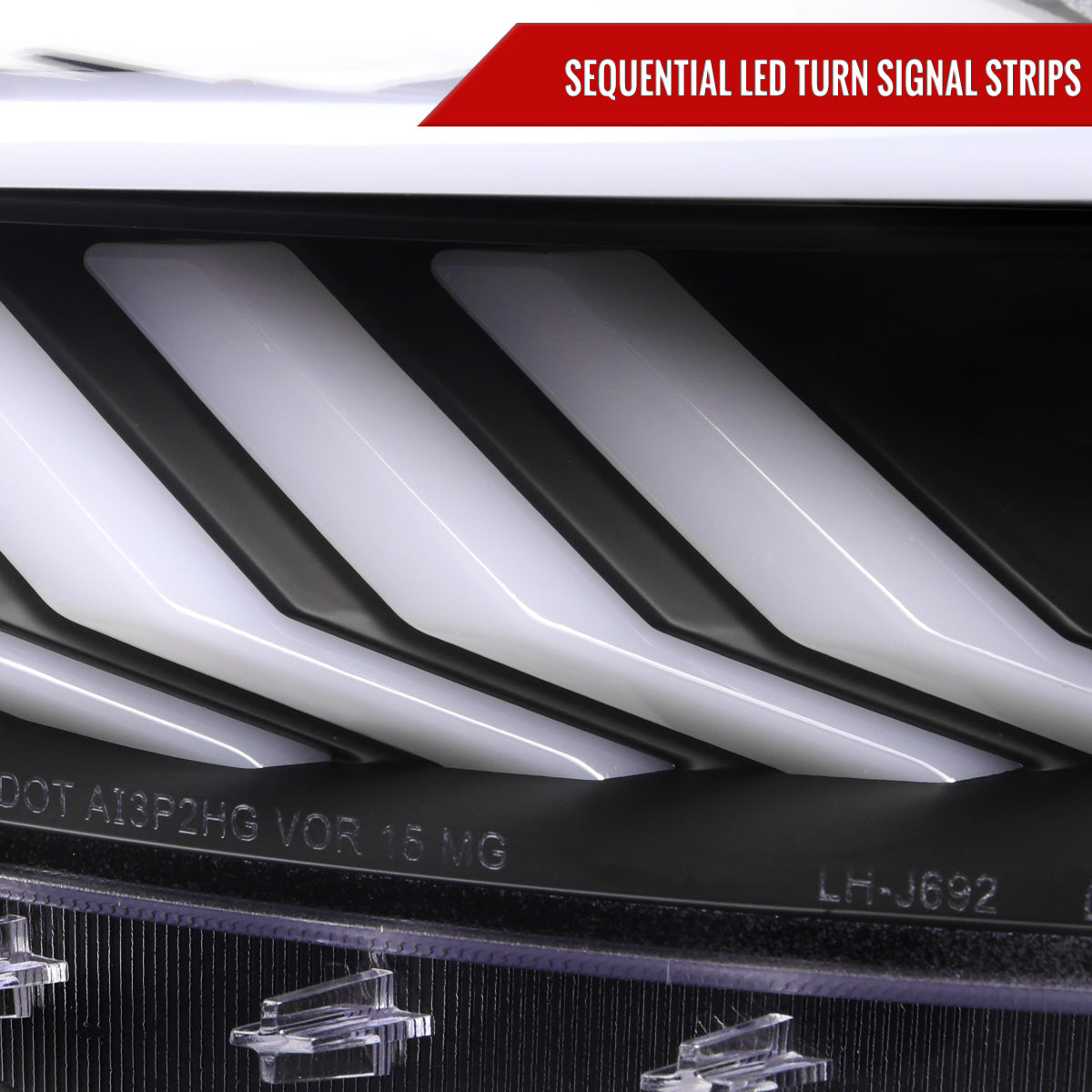 2015-2017 Ford Mustang S550 HID-Type LED Sequential Turn Signal Projector Headlights (Matte Black Housing / Clear Lens)