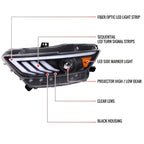 2015-2017 Ford Mustang S550 HID-Type LED Sequential Turn Signal Projector Headlights (Matte Black Housing / Clear Lens)