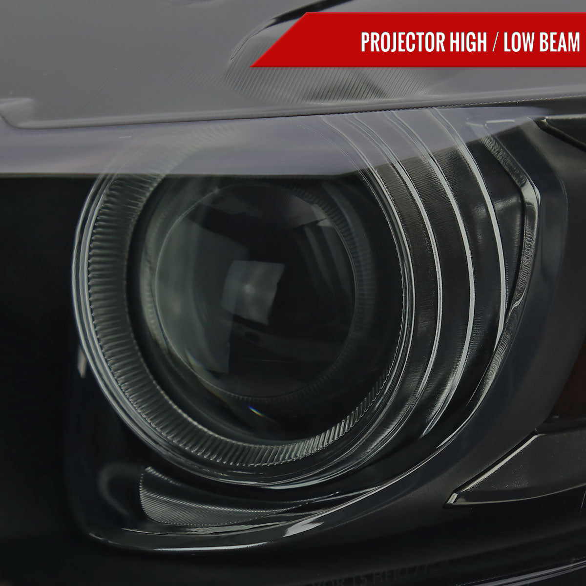 2015-2017 Ford Mustang S550 / 2018-2020 Mustang Shelby LED Strip Xenon HID Projector Headlights (Black Housing / Smoked Lens)