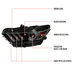 2015-2017 Ford Mustang S550 / 2018-2020 Mustang Shelby LED Strip Xenon HID Projector Headlights (Black Housing / Smoked Lens)