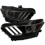 2015-2017 Ford Mustang S550 / 2018-2020 Mustang Shelby LED Strip Xenon HID Projector Headlights (Black Housing / Smoked Lens)