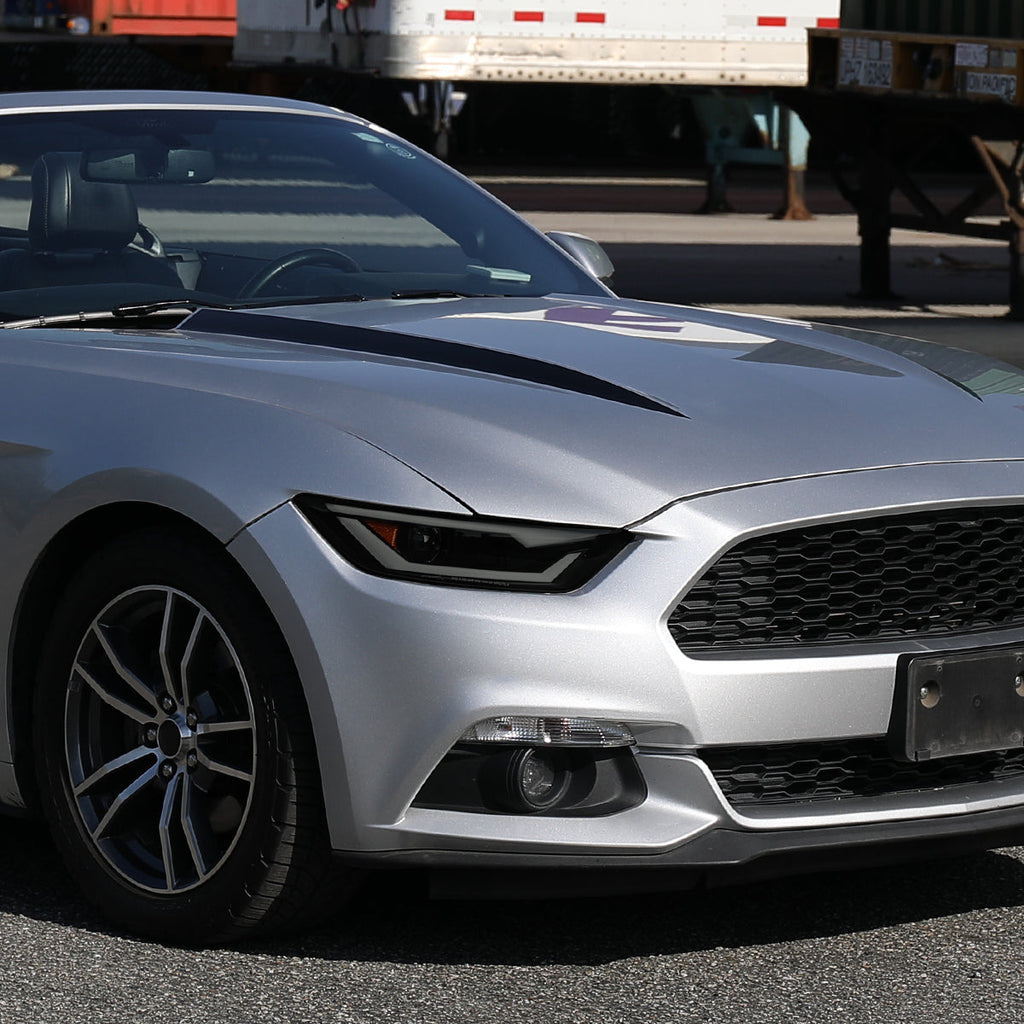 2015-2017 Ford Mustang S550 / 2018-2020 Mustang Shelby LED Bar Xenon HID Projector Headlights (Black Housing / Smoked Lens)
