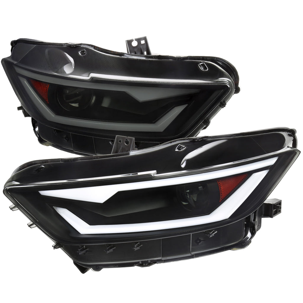 2015-2017 Ford Mustang S550 / 2018-2020 Mustang Shelby LED Bar Xenon HID Projector Headlights (Black Housing / Smoked Lens)