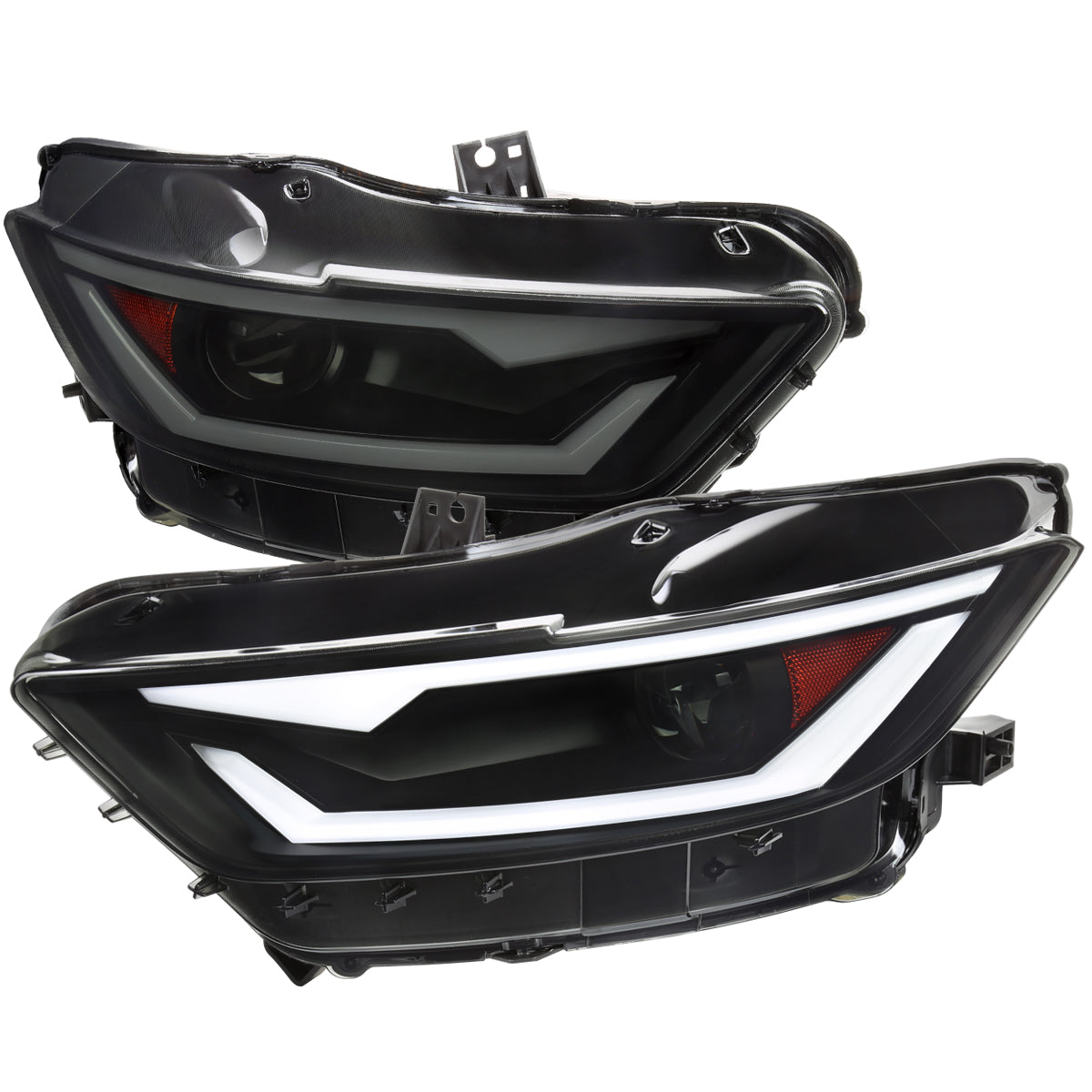 2015-2017 Ford Mustang S550 / 2018-2020 Mustang Shelby LED Bar Xenon HID Projector Headlights (Black Housing / Smoked Lens)