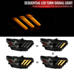 2015-2017 Ford Mustang S550 HID/Xenon Switchback Sequential LED Turn Signal Projector Headlights (Matte Black Housing / Smoked Lens)