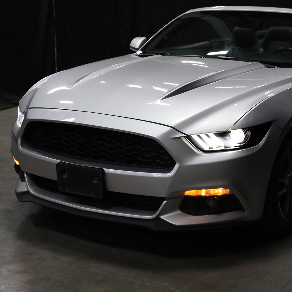 2015-2017 Ford Mustang S550 HID/Xenon Switchback Sequential LED Turn Signal Projector Headlights (Matte Black Housing / Smoked Lens)