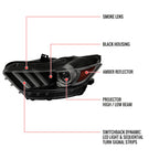 2015-2017 Ford Mustang S550 HID/Xenon Switchback Sequential LED Turn Signal Projector Headlights (Matte Black Housing / Smoked Lens)