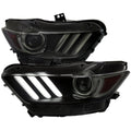 2015-2017 Ford Mustang S550 HID/Xenon Switchback Sequential LED Turn Signal Projector Headlights (Matte Black Housing / Smoked Lens)