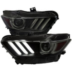 2015-2017 Ford Mustang S550 HID/Xenon Switchback Sequential LED Turn Signal Projector Headlights (Matte Black Housing / Smoked Lens)