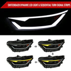 2015-2017 Ford Mustang S550 / 2018-2020 Mustang Shelby HID/Xenon Switchback Sequential LED Projector Headlights (Matte Black Housing / Smoked Lens)