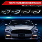 2015-2017 Ford Mustang S550 / 2018-2020 Mustang Shelby HID/Xenon Switchback Sequential LED Projector Headlights (Matte Black Housing / Smoked Lens)