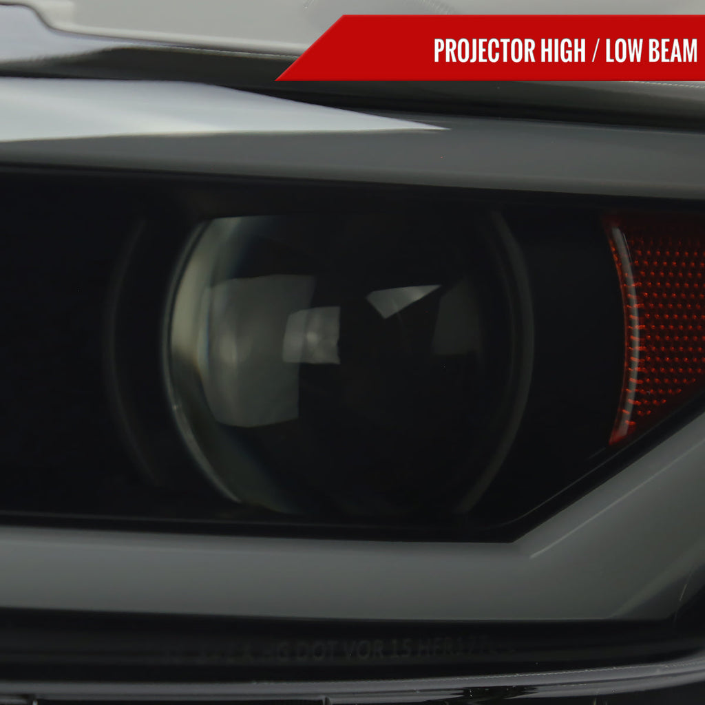 2015-2017 Ford Mustang S550 / 2018-2020 Mustang Shelby HID/Xenon Switchback Sequential LED Projector Headlights (Matte Black Housing / Smoked Lens)