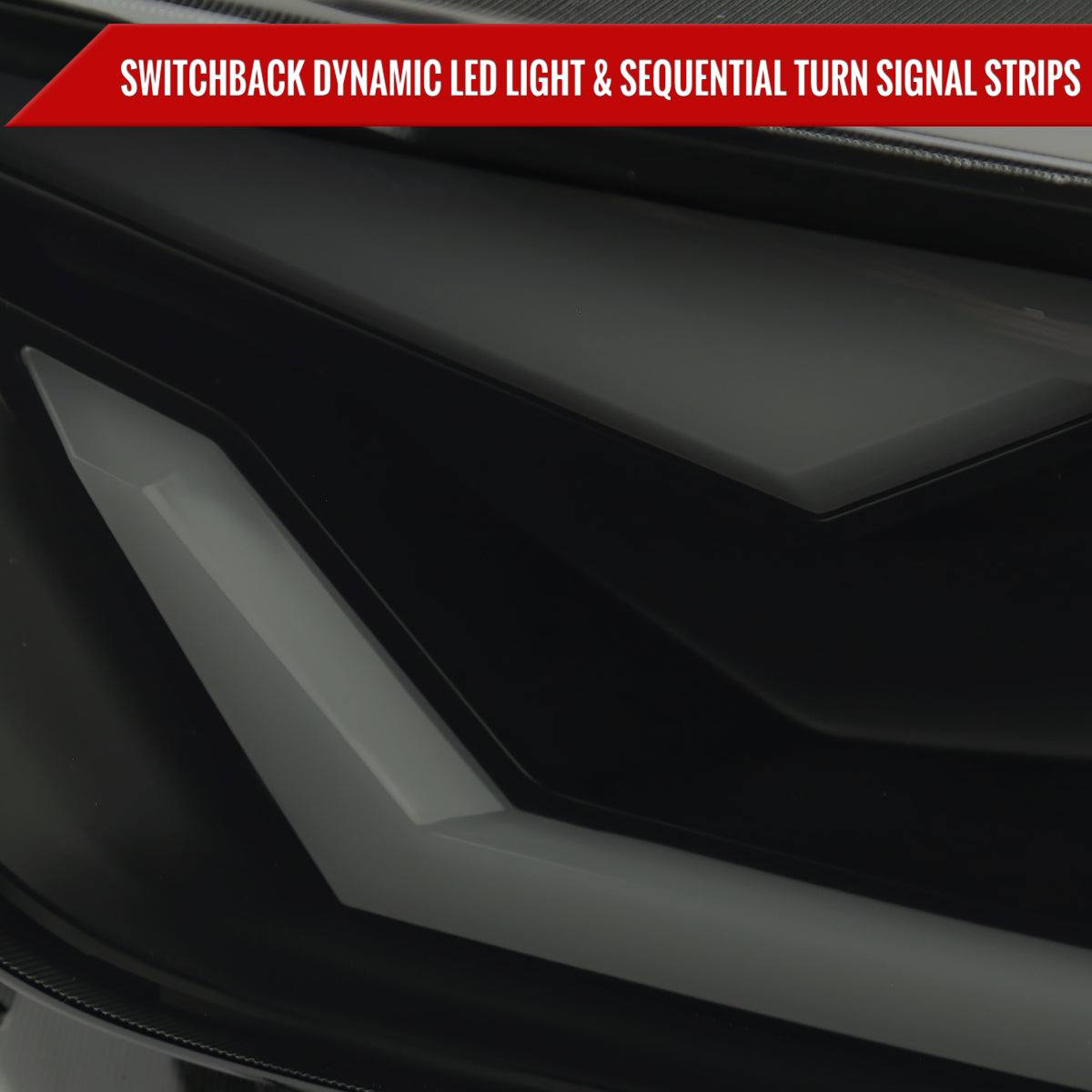 2015-2017 Ford Mustang S550 / 2018-2020 Mustang Shelby HID/Xenon Switchback Sequential LED Projector Headlights (Matte Black Housing / Smoked Lens)