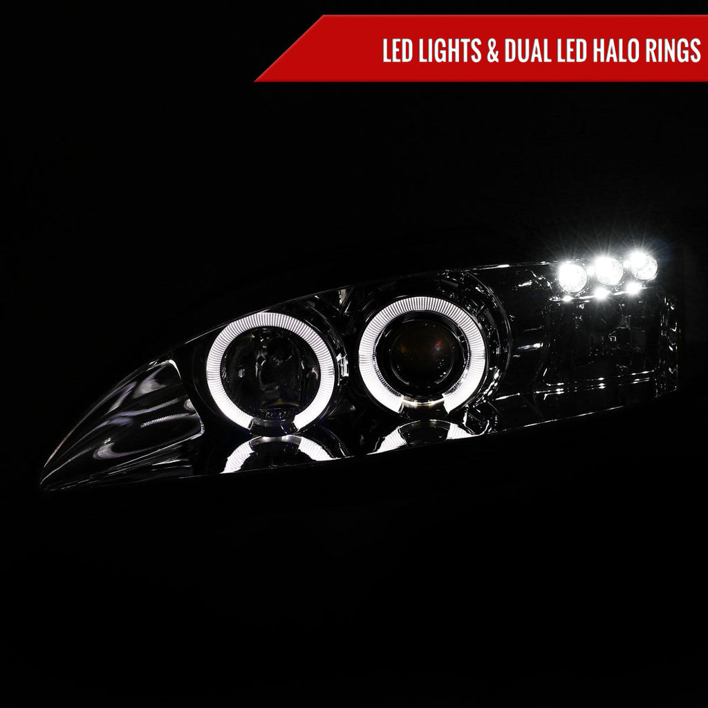 1994-1998 Ford Mustang SN95 Dual Halo Projector Headlights (Chrome Housing / Clear Lens)