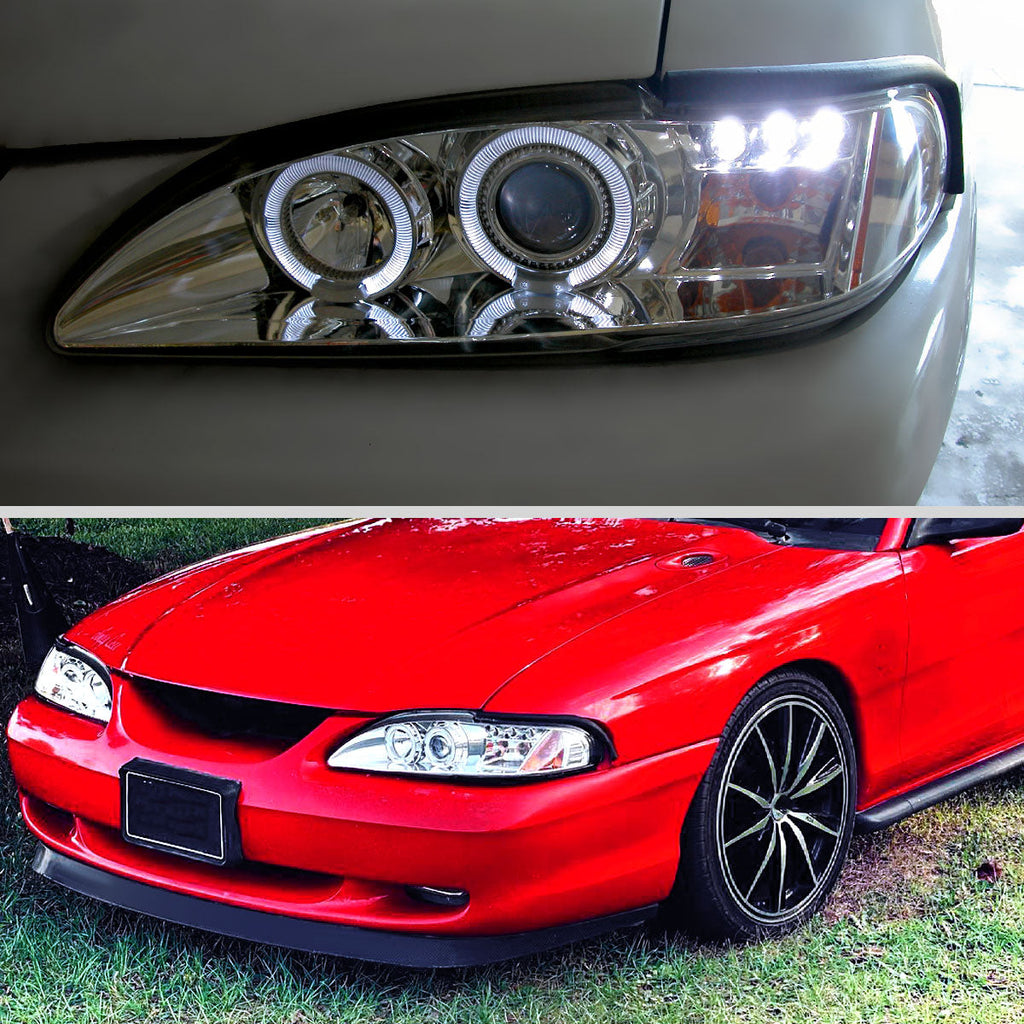 1994-1998 Ford Mustang SN95 Dual Halo Projector Headlights (Chrome Housing / Clear Lens)
